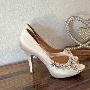 Elegant Cream Peep-Toe Heels with Embellishments